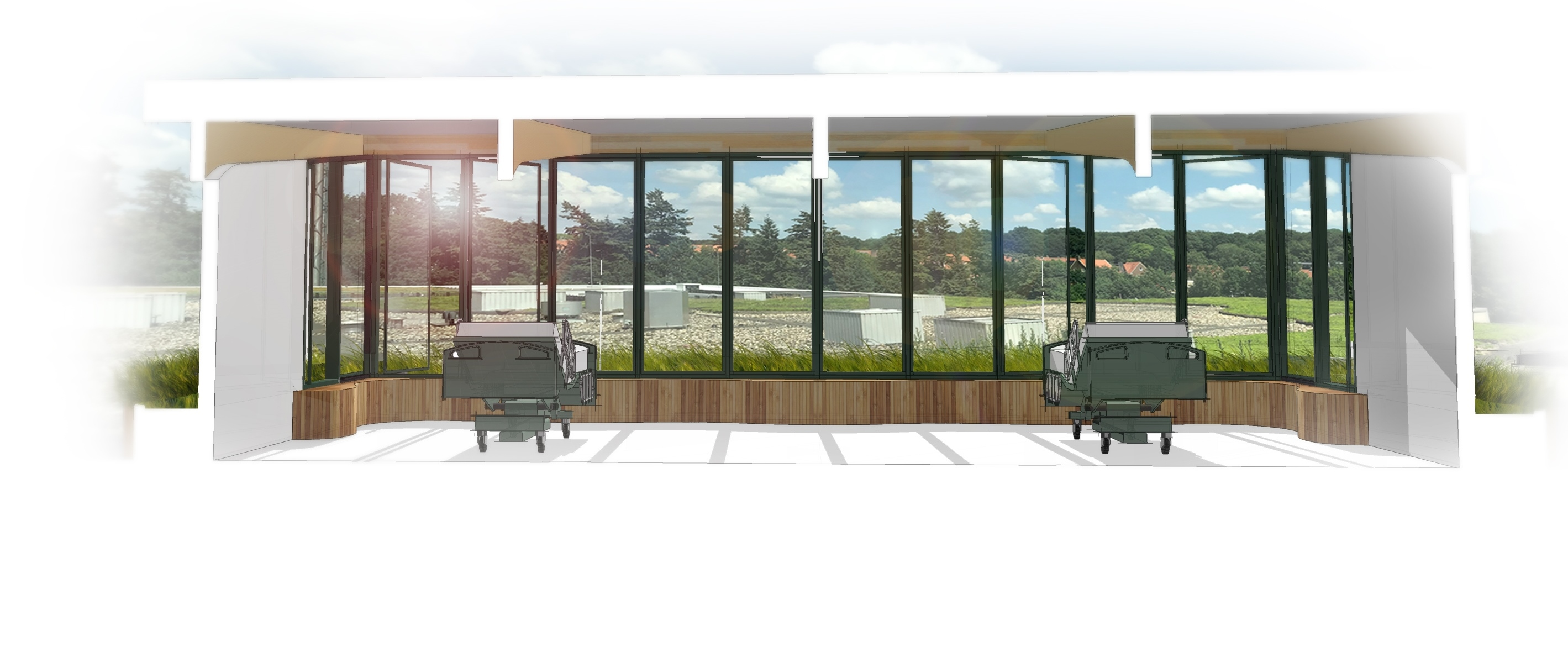 Huiskamer en dakterras Intensive Care Rijnstate 03 Artist impression doorsnede dakterras bijgesneden2